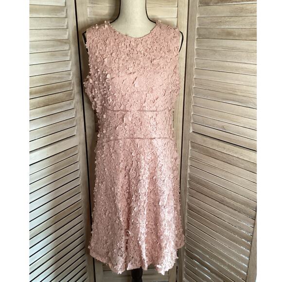 Sportmax Defile Pink 3 D Floral Appliqué Fit and Flare Formal Dress L -XL - Picture 3 of 12